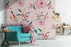 Carta da Parati fiori rosa natura pattern.