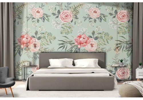 Pink flowers nature vintage pattern wallpaper.
