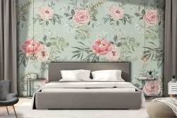 Pink flowers nature vintage pattern wallpaper.