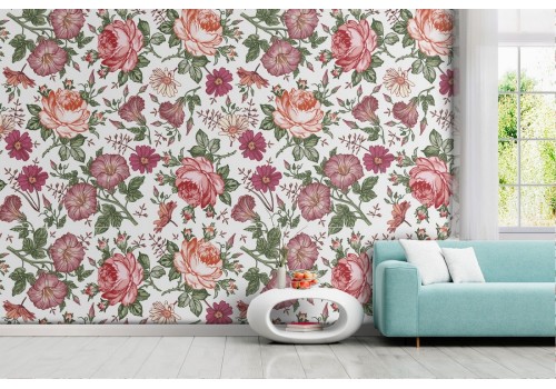 Carta da Parati fiori rosa natura vintage.