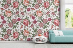 Carta da Parati fiori rosa natura vintage.