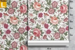 Carta da Parati fiori rosa natura vintage.