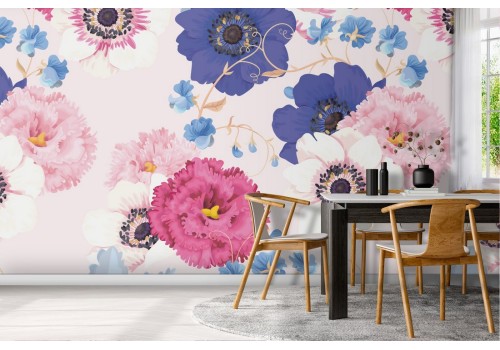 Pink flowers wallpaper modern nature pattern.