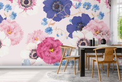 Pink flowers wallpaper modern nature pattern.