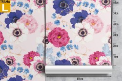 Pink flowers wallpaper modern nature pattern.