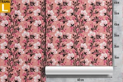 Carta da Parati fiori rosa stilizzati natura pattern.