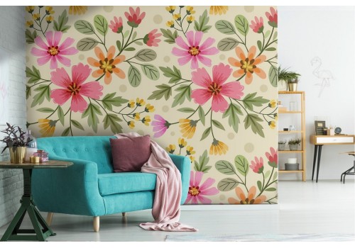 Vintage pink flowers nature pattern wallpaper.