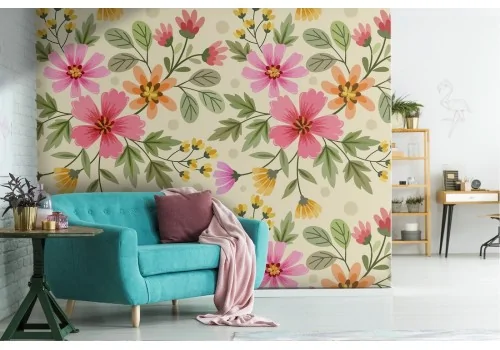 Vintage pink flowers nature pattern wallpaper.