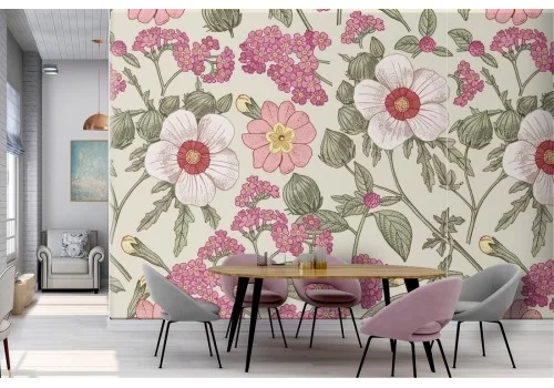 Carta da Parati fiori rosa vintage natura.