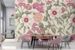 Carta da Parati fiori rosa vintage natura.