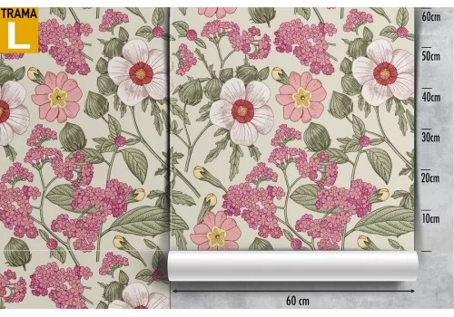 Carta da Parati fiori rosa vintage natura. 2