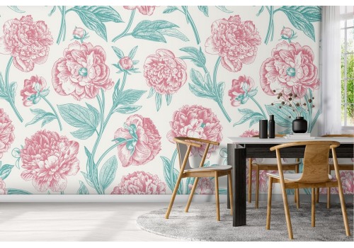 Vintage pink flowers wallpaper nature pattern.