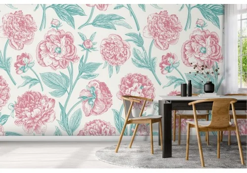 Vintage pink flowers wallpaper pattern nature.