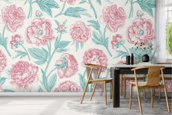 Vintage pink flowers wallpaper nature pattern.
