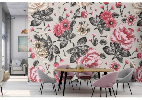 Wallpaper flowers roses nature vintage pattern.
