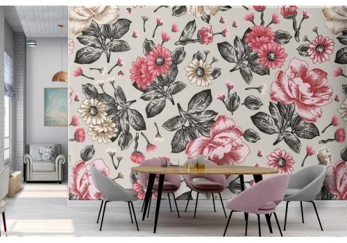 Wallpaper flowers roses nature vintage pattern.