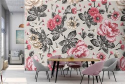 Wallpaper flowers roses nature vintage pattern.