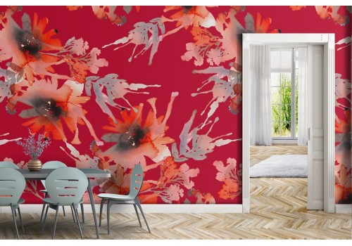 Red flowers nature pattern wallpaper.