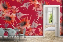 Red flowers nature pattern wallpaper.