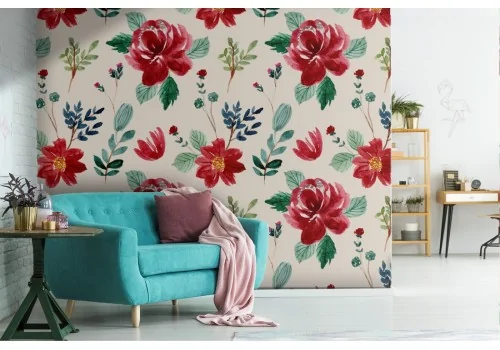 Red flowers vintage pattern nature wallpaper.