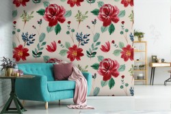 Carta da Parati fiori rossi natura vintage pattern.