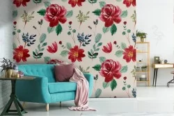 Carta da Parati fiori rossi natura vintage pattern.