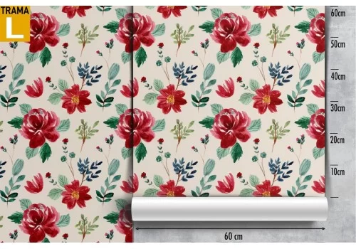 Carta da Parati fiori rossi natura vintage pattern. 2