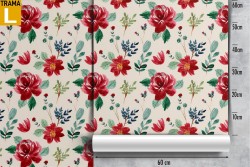 Carta da Parati fiori rossi natura vintage pattern.