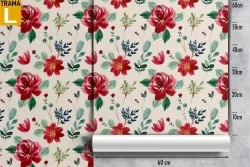 Carta da Parati fiori rossi natura vintage pattern.