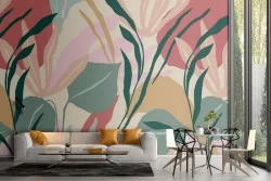 Wallpaper with stylized flowers nature modern design.