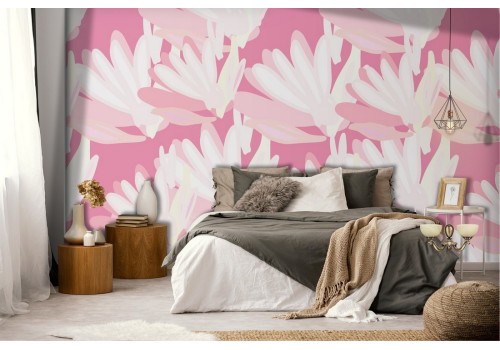 Modern pink wallpaper with stylized floral nature.