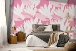 Carta da Parati fiori stilizzati natura moderna rosa.