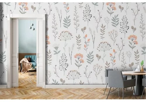 Carta da Parati fiori stilizzati natura vintage.