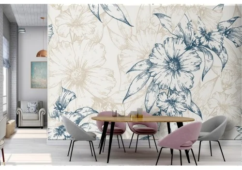 Wallpaper with stylized flowers vintage pattern.