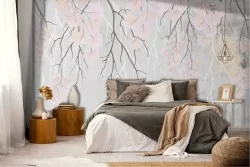 Carta da Parati Orientale zen Natura Fiori Cemento