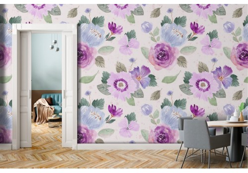 Modern nature wallpaper with purple flowers.