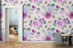 Modern nature wallpaper with purple flowers.