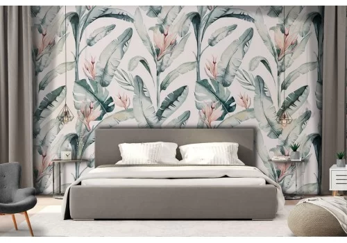 Carta da Parati foglie e fiori tropicali natura pattern.