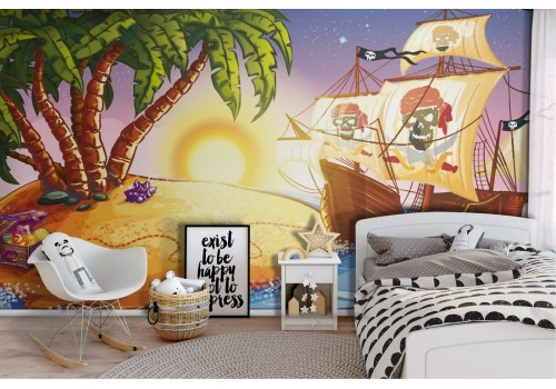 Children's wallpaper pirates treasure island