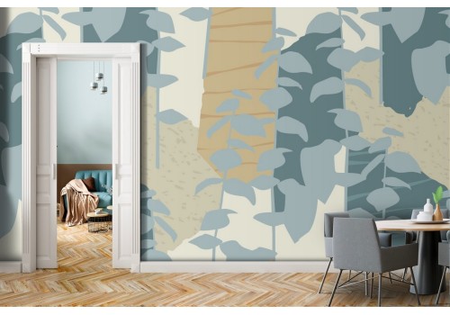 Carta da Parati foglie stilizzate natura moderna pattern.