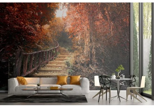 Autumn forest wallpaper with landscape ladder