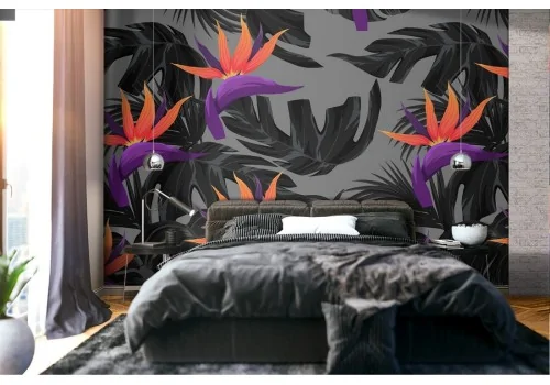 Wallpaper with stylized leaves modern pattern.