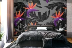 Wallpaper with stylized leaves modern pattern.