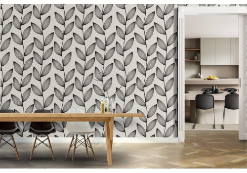 Wallpaper with stylized climbing leaves nature pattern.