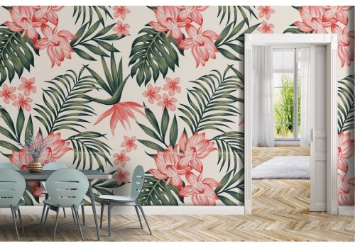 Tropical leaves wallpaper modern nature design.