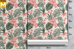 Tropical Nature Flowers Leaves Wallpaper