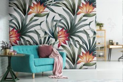Carta da Parati foglie tropicali natura moderna.