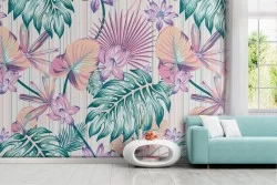 Carta da Parati foglie tropicali pattern moderno.