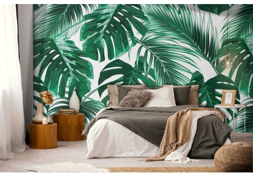 Tropical leaves pattern modern nature wallpaper.