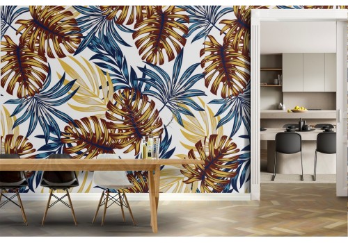 Modern stylized tropical leaves wallpaper.